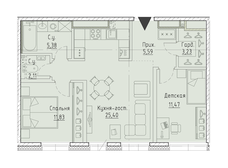 2-комнатная квартира 65.01 м², 9/9 эт., ЖК «LEGENDA Чёрная речка 41»